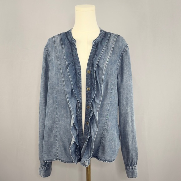 Kut from the Kloth Blue Ruffled Denim Shirt - Picture 1 of 4